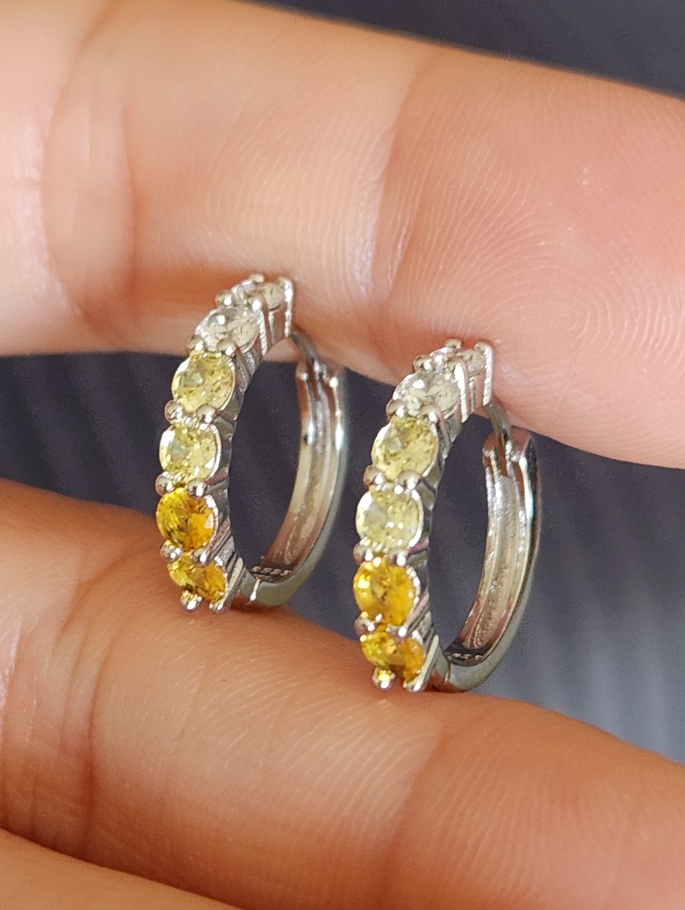 New 925 Silver Yellow Sapphire Citrine Diamond Hoop Earrings for Women